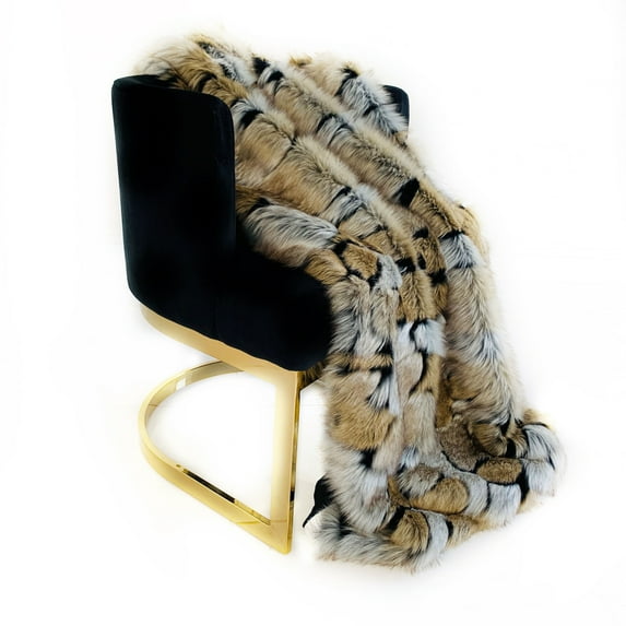 Plutus Taupe and Black Wild Wolf Plush Handmade Luxury Faux Fur Throw Throw 60W x 96L- Taupe, Black