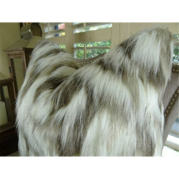 Plutus Tibet Faux Fox Handmade Double Sided Throw Pillow - Ivory & Beige - 12 x 25 in.