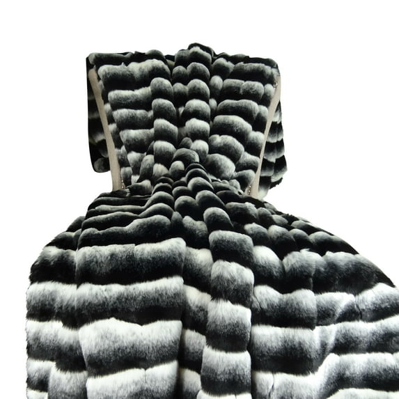 Plutus Wild Chinchilla Faux Fur Handmade Throw/Blanket-Color:Black/White,Size:80"W x 110"L