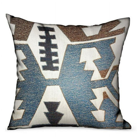 Plutus Wild Chumash Blue Brown Geometric Luxury Outdoor/Indoor Throw Pillow Double sided 20" x 20"