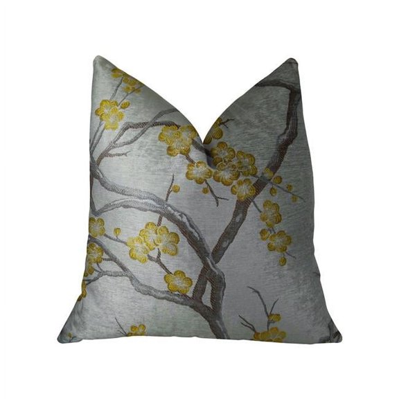 Plutus Yellow Blossom Yellow and Gray Handmade Pillow 22"L x22"W