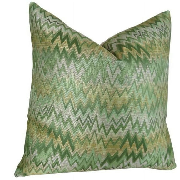 Plutus ZigZag Chevron Peek Leaf Handmade Double Sided Throw Pillow - Green - Citrine & Taupe - 26 x 26 in.