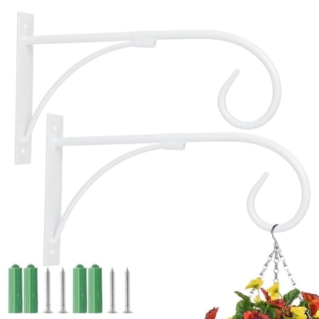 Keyohome 2PCS Hanging Plant Basket Brackets,10.53" Metal Plant Hanger Hook Heavy-Duty Wall Plant Hooks with Screws for Outdoor Indoor