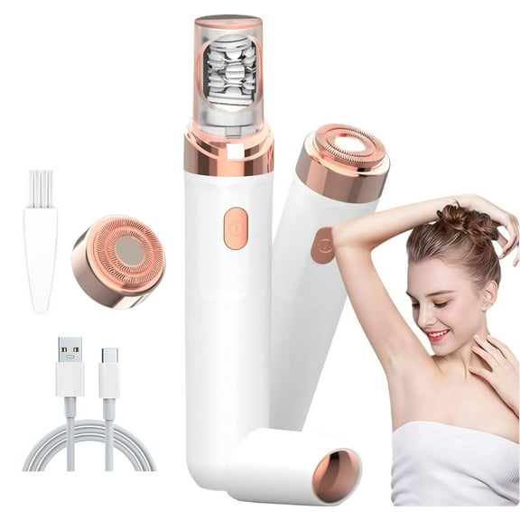 Women Face Epilator, 2-in-1 Painless Body Shaver and Facial Epilator, Hair Removal for Face, Cordless Rechargeable Hair Removal Kit for Facial, Legs, Bikini (White)