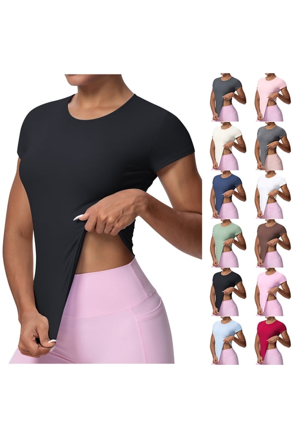 Pluz Sise Women Tops Women's Casual Sports Short Sleeve T-Shirt With Waistband For Slim Breathable Yoga Tank Top For Running Training And Gym Wear Red S