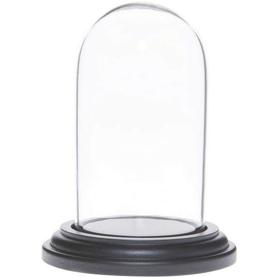 Plymor 1.85" x 3.5" Mini Glass Display Dome Cloche (Black MDF Wood Base)