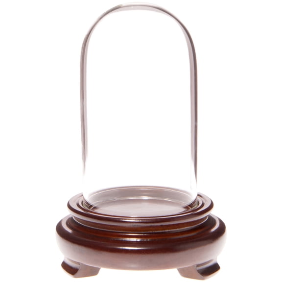 Plymor 1.85" x 3.5" Mini Glass Display Dome Cloche (Walnut Wood Veneer Footed Base)