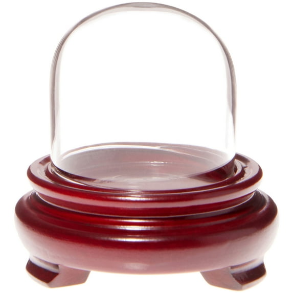 Plymor 1.875" x 1.875" Mini Glass Display Dome Cloche (Red Wood Veneer Footed Base)