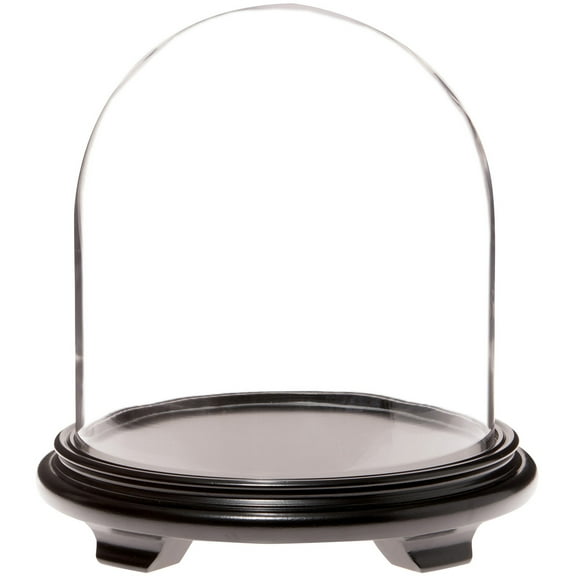 Plymor 11.75" x 12" Glass Display Dome Cloche (Black Wood Veneer Footed Base)