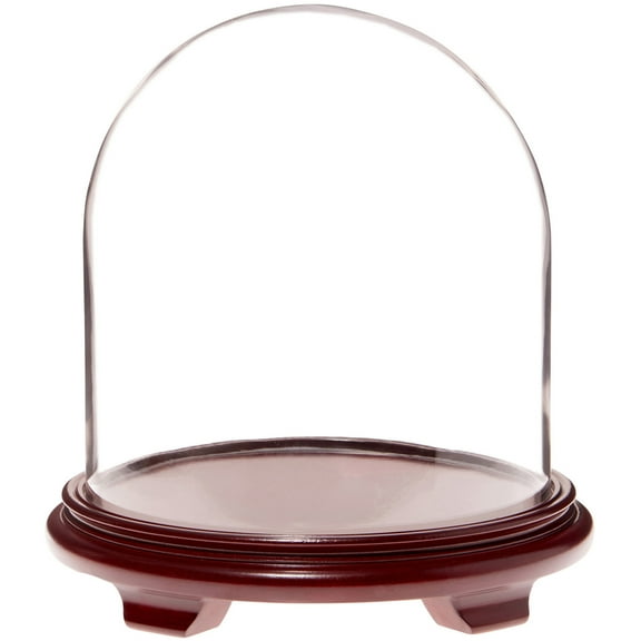 Plymor 11.75" x 12" Glass Display Dome Cloche (Red Wood Veneer Footed Base)