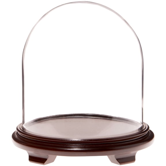 Plymor 11.75" x 12" Glass Display Dome Cloche (Walnut Wood Veneer Footed Base)