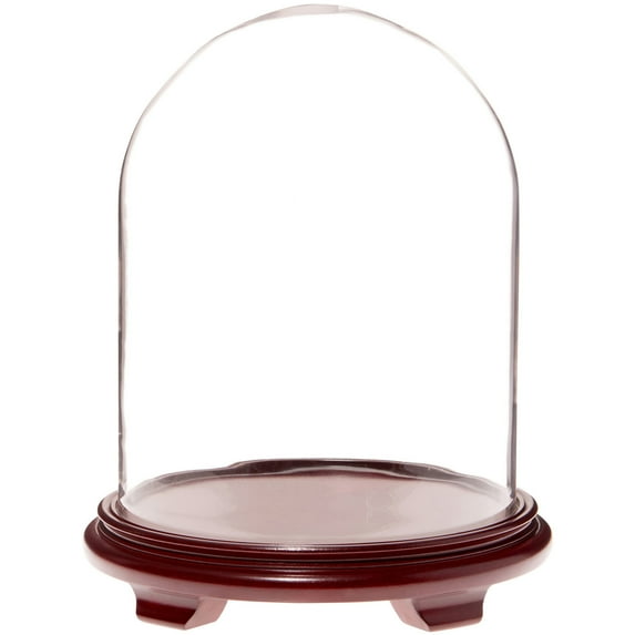 Plymor 11.75" x 15" Glass Display Dome Cloche (Red Wood Veneer Footed Base)