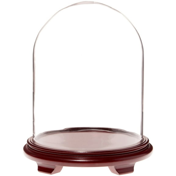 Plymor 11.75" x 15" Glass Display Dome Cloche (Red Wood Veneer Footed Base)