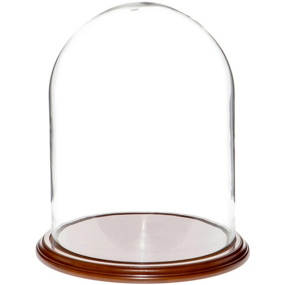 Plymor 11.75" x 15" Glass Display Dome Cloche (Walnut Veneer Base)