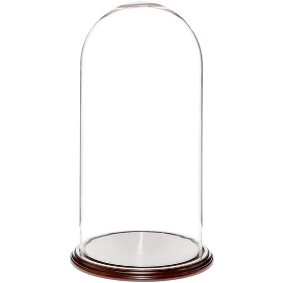 Plymor 11.75" x 23" Glass Display Dome Cloche (Dark Mahogany Veneer Base)
