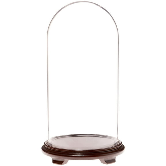 Plymor 11.75" x 23" Glass Display Dome Cloche (Walnut Wood Veneer Footed Base)