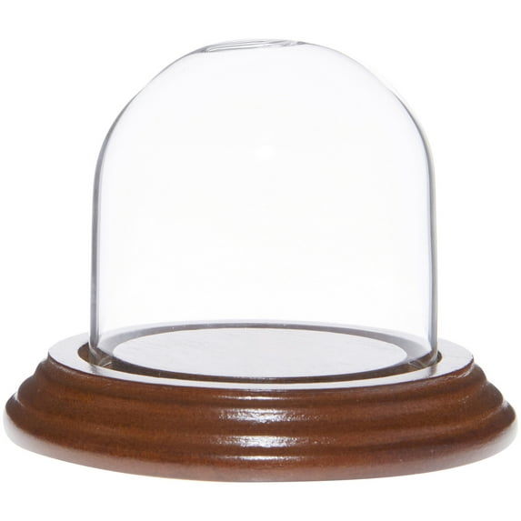 Plymor 2.5" x 2.5" Small Glass Display Dome Cloche (Walnut Veneer Base)