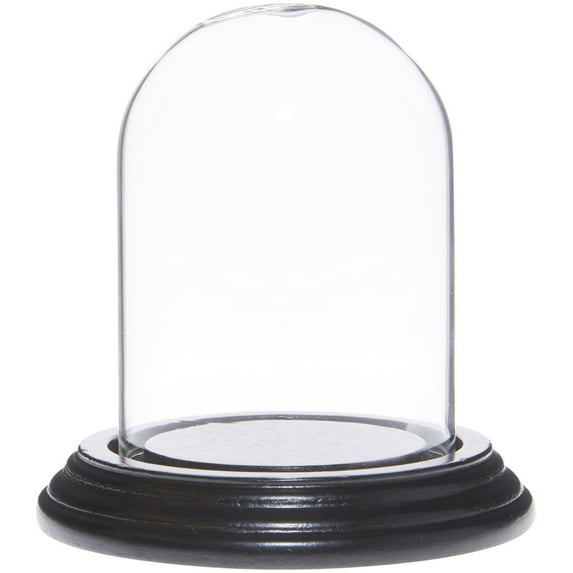 Plymor 2.5" x 3.5" Small Glass Display Dome Cloche (Black Wood Veneer Base)