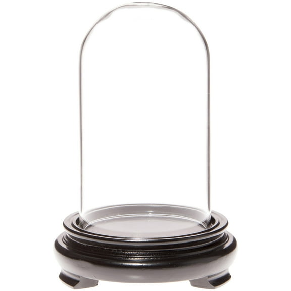 Plymor 2.5" x 4.5" Glass Display Dome Cloche (Black Wood Veneer Footed Base)
