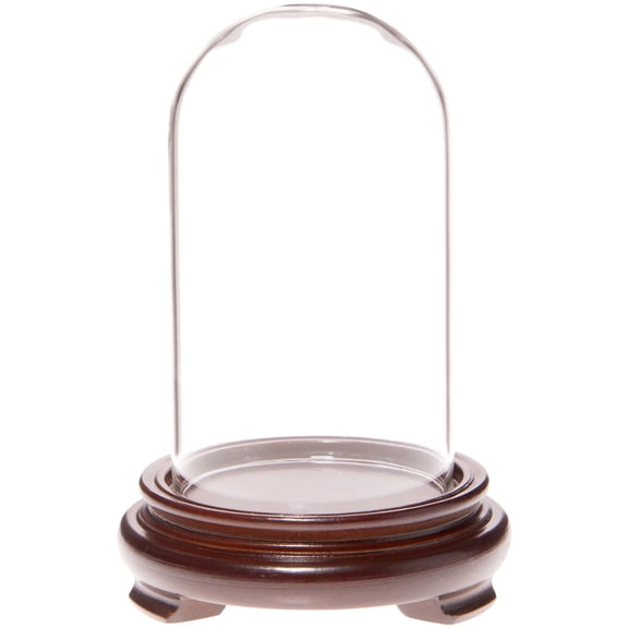 Plymor 2.5" x 4.5" Glass Display Dome Cloche (Walnut Wood Veneer Footed Base)