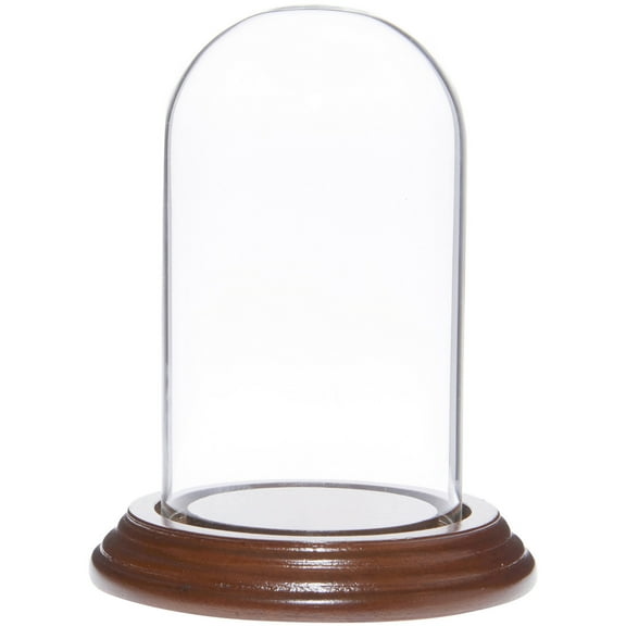 Plymor 2.5" x 4.5" Small Glass Display Dome Cloche (Walnut Veneer Base)