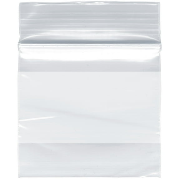 Plymor 2" x 2" (Case of 1,000), 2 Mil with White-Block Zipper Reclosable Plastic Bags