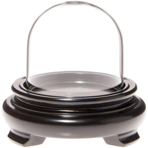 Plymor 2" x 2" Mini Glass Display Dome Cloche (Black Wood Veneer Footed Base)
