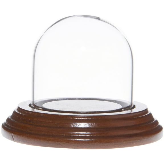 Plymor 2" x 2" Mini Glass Display Dome Cloche (Walnut Veneer Base)