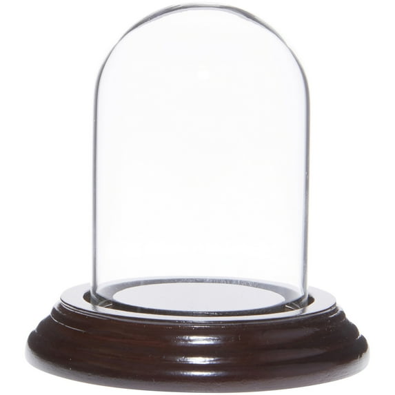 Plymor 2" x 3" Mini Glass Display Dome Cloche (Dark Mahogany Veneer Base)