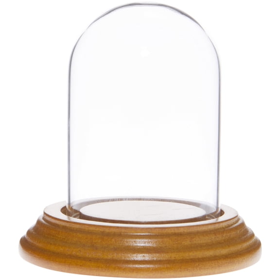 Plymor 2" x 3" Mini Glass Display Dome Cloche (Oak Veneer Base)