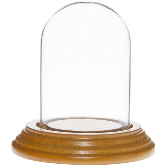 Plymor 2" x 3" Mini Glass Display Dome Cloche (Oak Veneer Base)