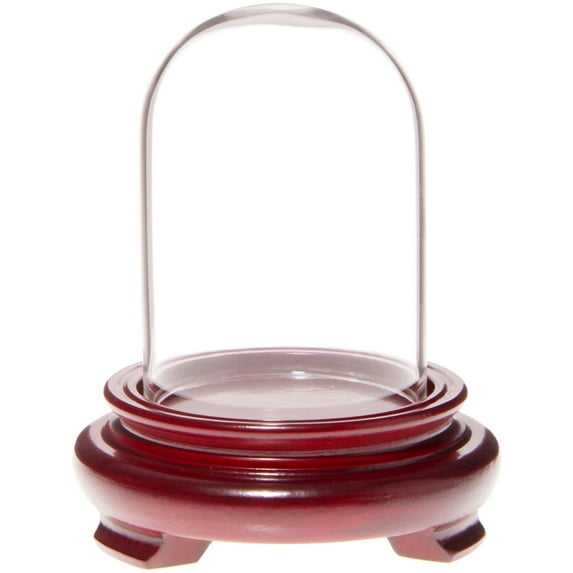 Plymor 2" x 3" Mini Glass Display Dome Cloche (Red Wood Veneer Footed Base)