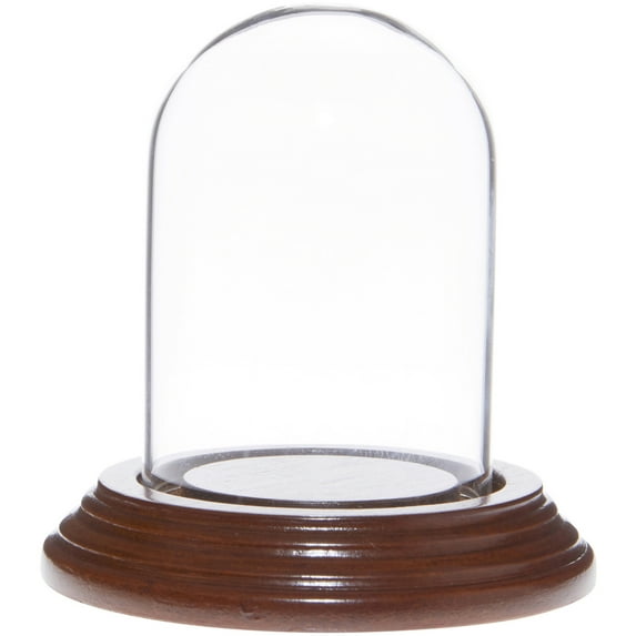 Plymor 2" x 3" Mini Glass Display Dome Cloche (Walnut Veneer Base)