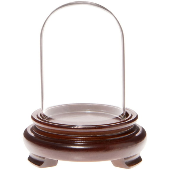 Plymor 2" x 3" Mini Glass Display Dome Cloche (Walnut Wood Veneer Footed Base)
