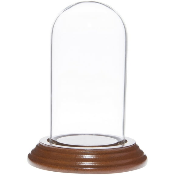 Plymor 2" x 4" Mini Glass Display Dome Cloche (Walnut Veneer Base)