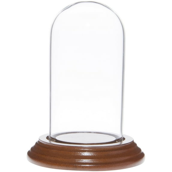 Plymor 2" x 4" Mini Glass Display Dome Cloche (Walnut Veneer Base)