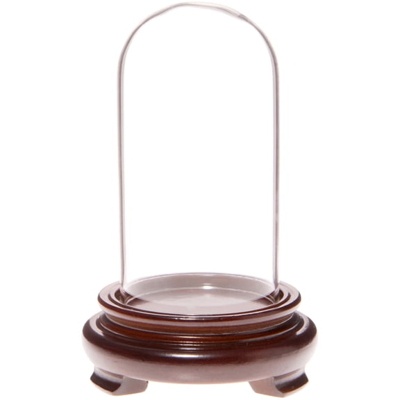 Plymor 2" x 4" Mini Glass Display Dome Cloche (Walnut Wood Veneer Footed Base)