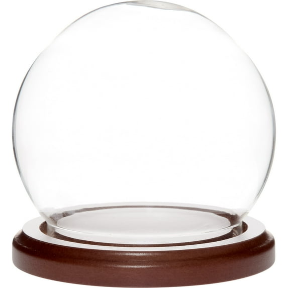 Plymor 3.5 inch x 4 inch Glass Display Dome Globe Cloche (Dark Wood Base), Pack of 6