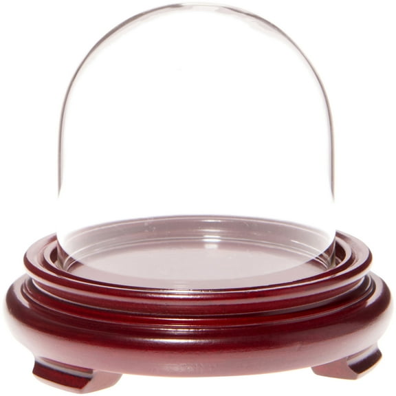 Plymor 3" x 3" Glass Display Dome Cloche (Red Wood Veneer Footed Base)