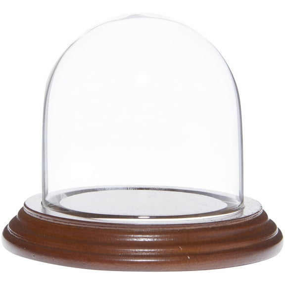 Plymor 3" x 3" Glass Display Dome Cloche (Walnut Veneer Base)