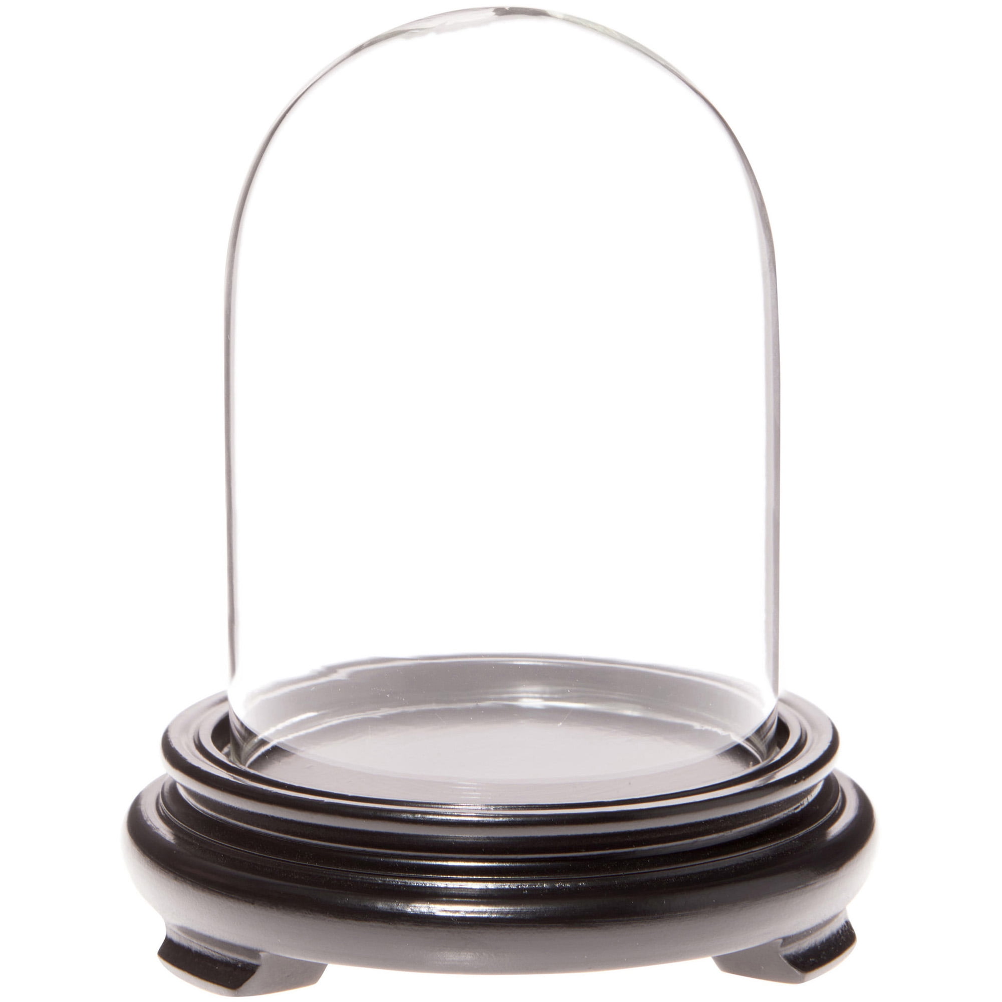 Plymor 3" x 4" Glass Display Dome Cloche (Black Wood Veneer Footed Base ...