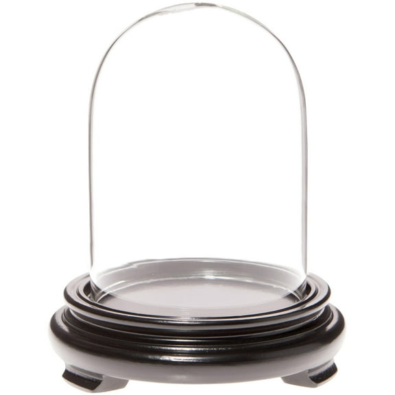 Plymor 3" x 4" Glass Display Dome Cloche (Black Wood Veneer Footed Base)