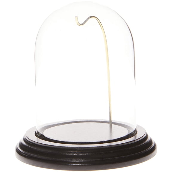 Plymor 3" x 4" Watch Glass Display Dome Cloche (Black Wood Veneer Base & Gold Wire)