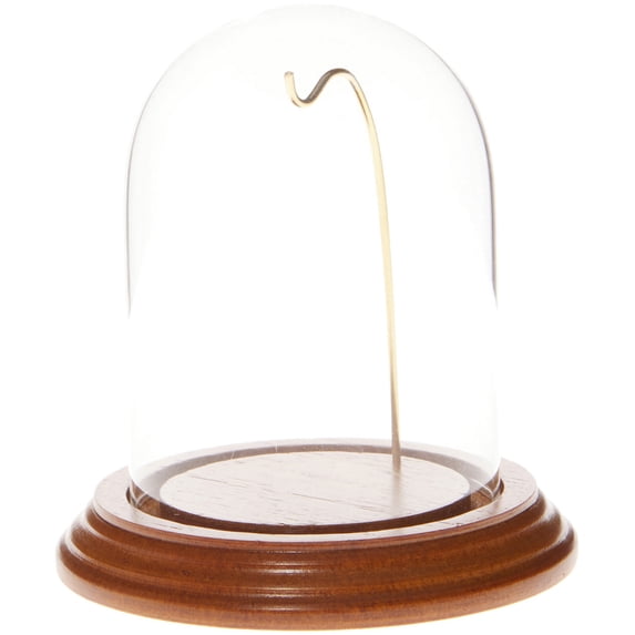 Plymor 3" x 4" Watch Glass Display Dome Cloche (Oak Veneer Base & Gold Wire)