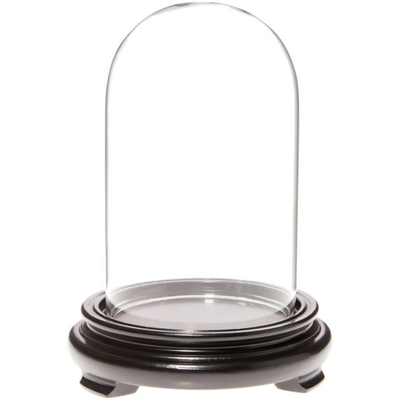 Plymor 3" x 5" Glass Display Dome Cloche (Black Wood Veneer Footed Base)
