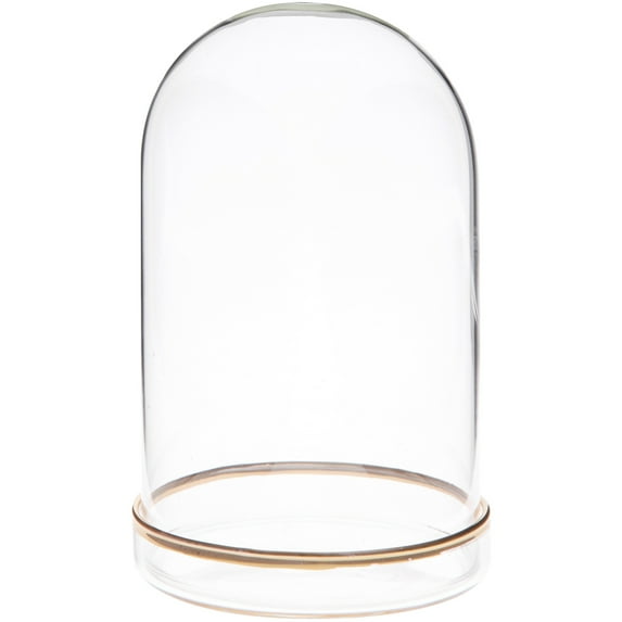 Plymor 3" x 5" Glass Display Dome Cloche (Gold Rim Glass Tray Base), Pack of 6