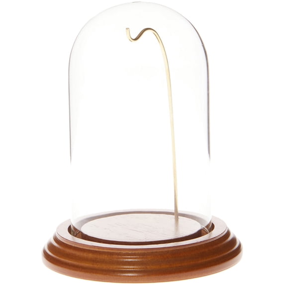 Plymor 3" x 5" Watch Glass Display Dome Cloche (Oak Veneer Base & Gold Wire)
