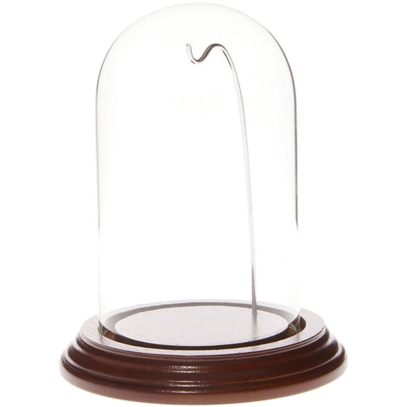 Plymor 3" x 5" Watch Glass Display Dome Cloche (Walnut Veneer Base & Silver Wire)
