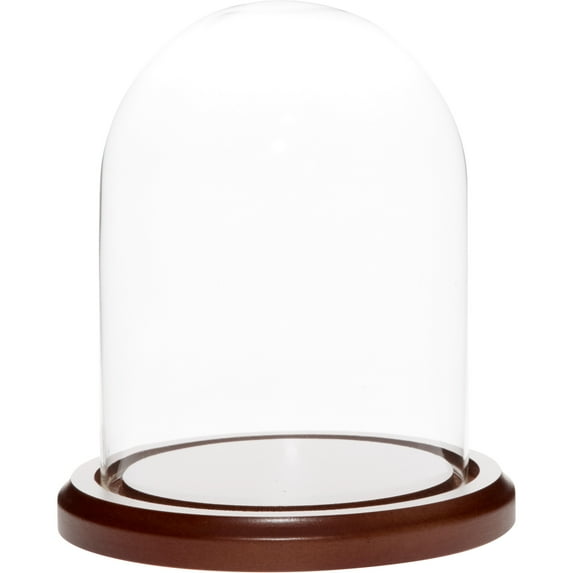 Plymor 4.5 inch x 6 inch Glass Display Dome Cloche (Dark Wood Base)