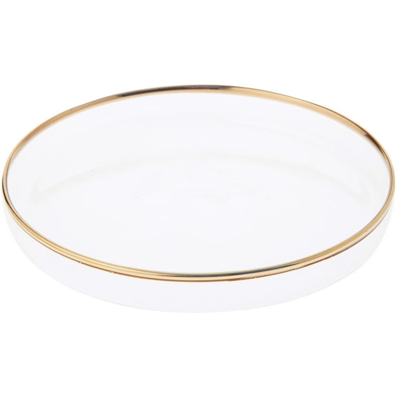 Plymor 4.5" x 4.5" Round Glass Display Tray (Gold Rim), Pack of 2